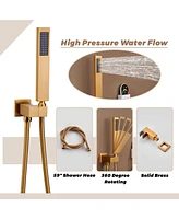 Led Luxury Shower System with Handheld Head Thermostatic Faucet Set Rain Head, Brushed Gold