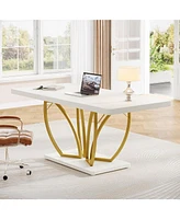 Tribesigns Modern Executive Desk, 63-Inch Large White Computer Writing Conference Table with Sturdy Gold Metal Base, Simple Business Furniture Worksta