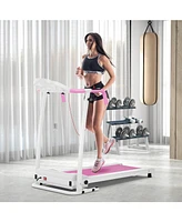 Foldable Treadmill, Freestanding Easy Assembly Folding Treadmill with 12 Preset Programs, Lcd Monitor, Built-in Wheels & Pulse Sensor, Portable Compac