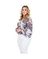 Plus Women's Floral Print Chiffon Flare Sleeve Blouse