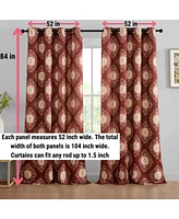 Hlc.me Liam Ogee Ikatt Damask Patterned Window Grommet Curtains Bedroom - Light Blocking Darkening Window Panels, Set of 2 (Spice Red