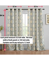 Hlc.me Liam Ogee Ikatt Damask Patterned Window Grommet Curtains Bedroom - Light Blocking Darkening Window Panels, Set of 2 (Grey