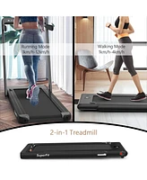 2 in 1 Folding Treadmill with Dual Display, 2.25HP Superfit Under Desk Electric Pad Treadmill, Installation-Free, Blue Tooth Speaker, App Control, Rem