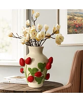 LuxenHome Ivory with Red Strawberries Ceramic 11-Inch Tall Vase
