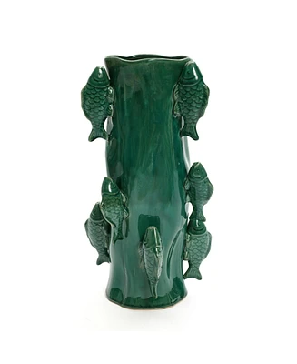 LuxenHome Marine Green Ceramic Fish -Inch Tall Vase