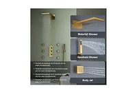 4 Function Shower System with Handheld Head Rainfall Side Body Jets, Brushed Gold