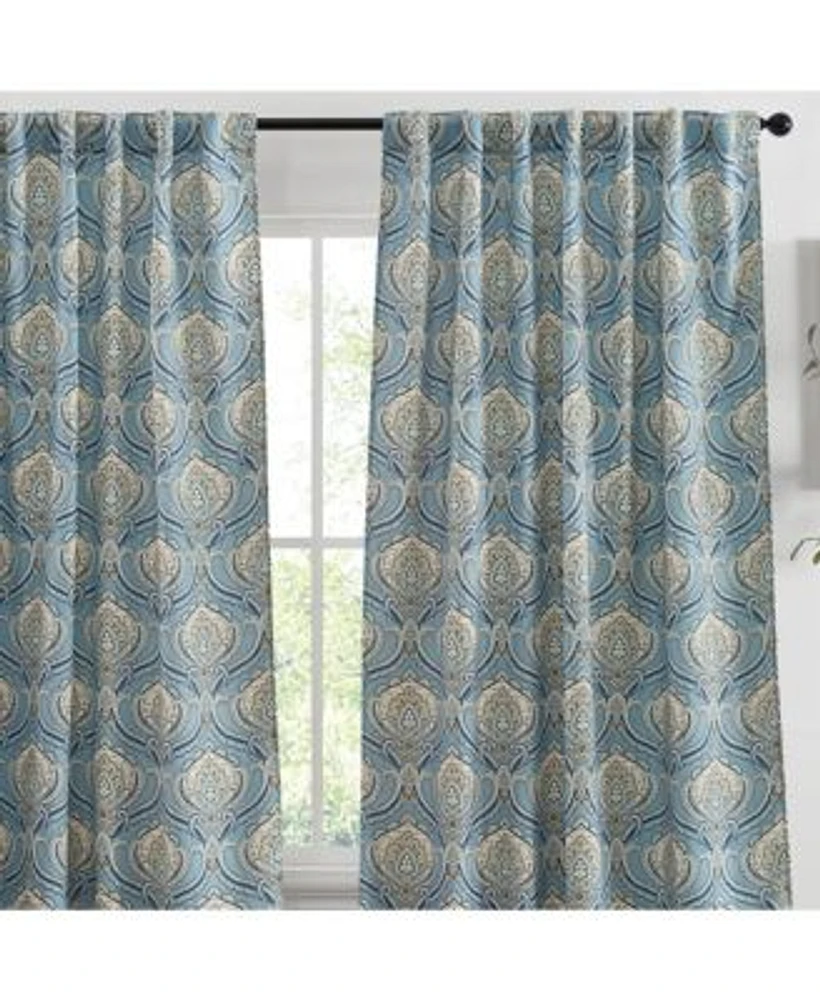 Hlc.Me Messina Paisley Damask Patterned Window Back Tab Rod Pocket Curtains Bedroom Light Blocking Darkening Window Panels Set Of 2 Blue Yellow 52 W X 96 L