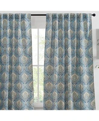 Hlc.Me Messina Paisley Damask Patterned Window Back Tab Rod Pocket Curtains Bedroom Light Blocking Darkening Window Panels Set Of 2 Blue Yellow 52 W X 96 L