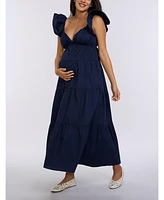 Women's Ruffle Sleeve Tie-Back Maxi Maternity Dress - Motherhood