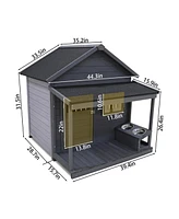 Solid wood asphalt roof dog house with large terrace for large dogs