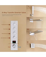 Chrome Luxury Temperature Thermostatic Shower System wtih Handheld Sprayer Wall Mount Rain Dual Shower Heads with 3 Body Jet