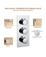 Chrome Wall Mount Thermostatic Rain Shower System with Handheld and Body Jets Bathroom Faucet Set