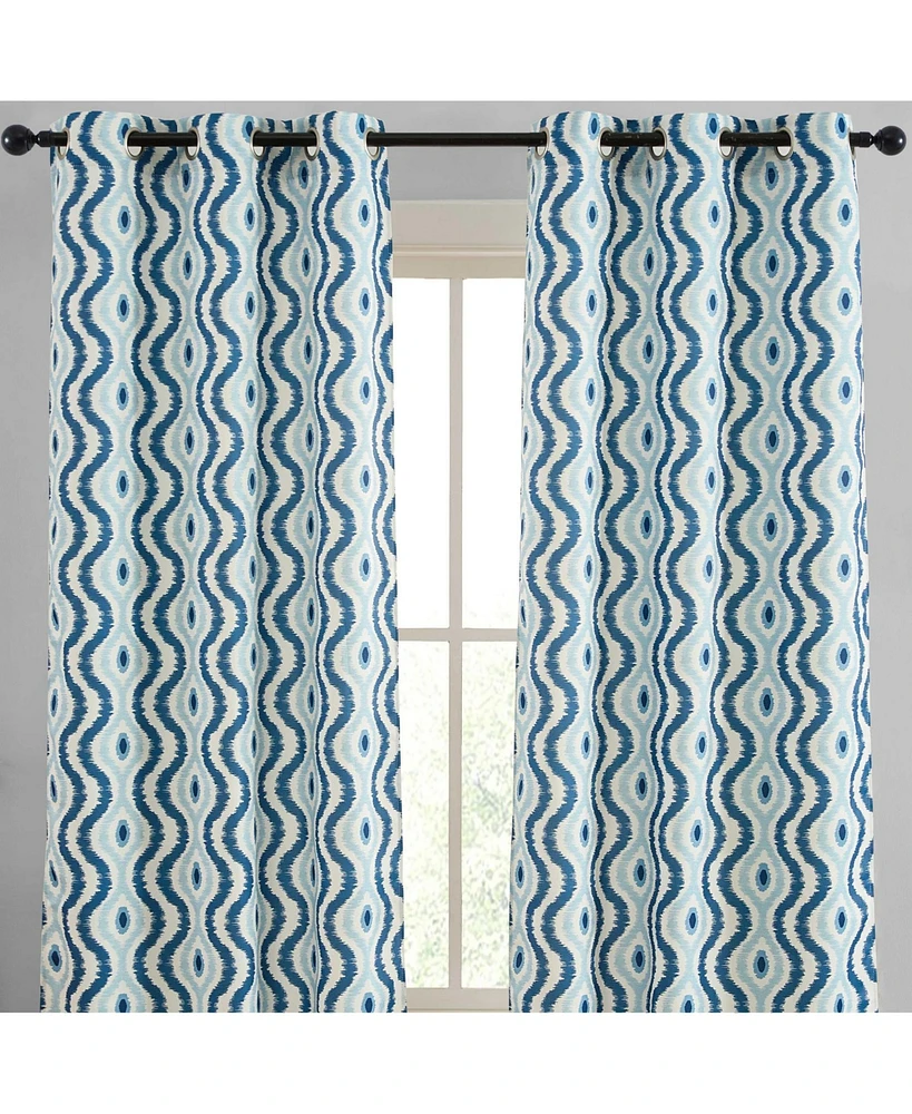 Hlc.me Tanner Ogee Ikatt Damask Patterned Window Grommet Curtains Bedroom - Light Blocking Darkening Window Panels, Set of 2 (Blue