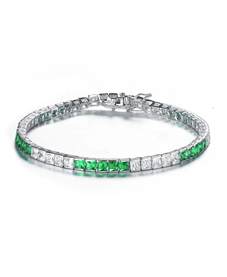 White Gold Plated with Green and White Cubic Zirconia Tennis Bracelet