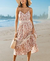 Women's Blushing Bouquet Floral Midi Beach Dress