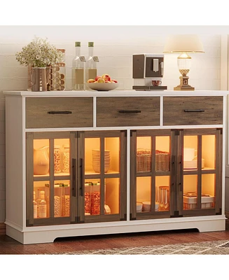 Buffet Cabinet with Storage, Farmhouse Coffee Bar Wood Liquor Cabinet for Kitchen