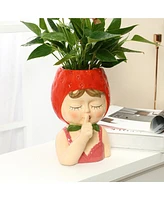 LuxenHome Lady Strawberries Ceramic 8.7-Inch Tall Sculpture Vase