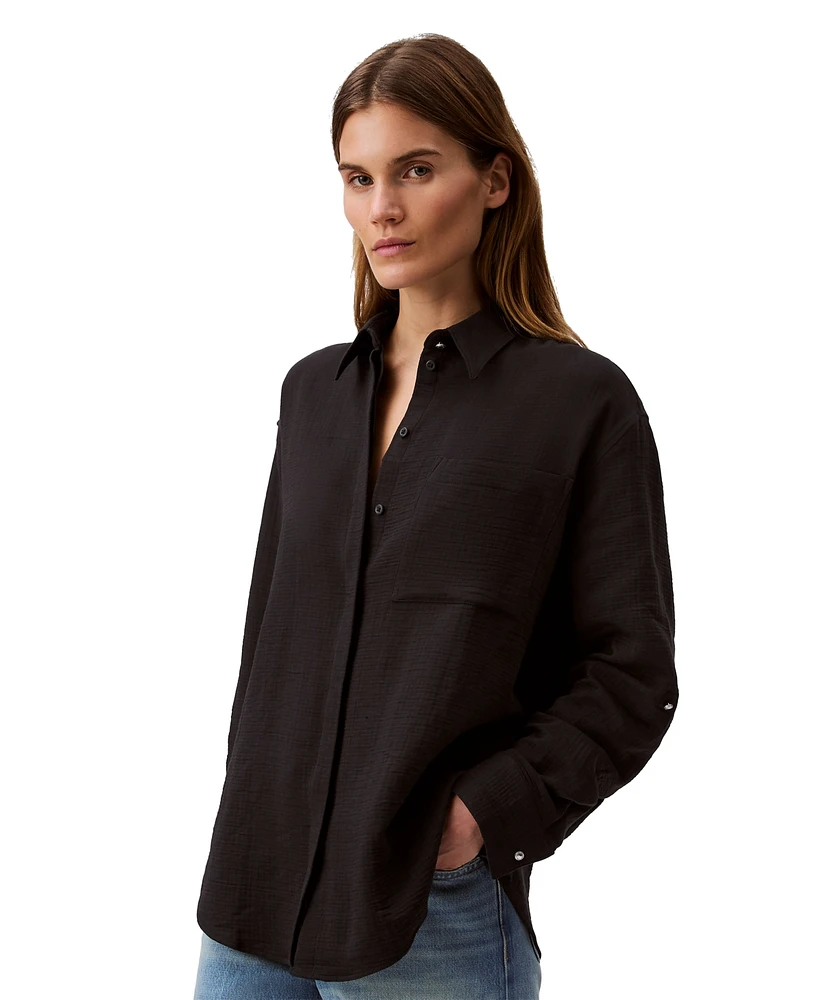 Calvin Klein Jeans Women's Double Gauze Roll-Tab-Sleeve Button-Down Shirt