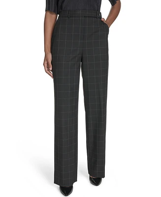 Calvin Klein Women's Wide-Leg Windowpane-Print Pants