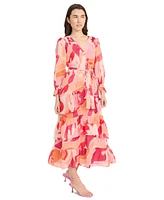 Donna Morgan Women's Floral-Print Belted Tiered Shirtdress
