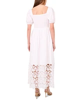 CeCe Women's Cotton Lace Smocked Midi Dress