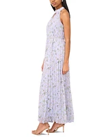 CeCe Women's Pleated Floral-Print Keyhole-Cutout Dress