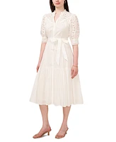 CeCe Women's Cotton Belted Eyelet-Embroidered Shirtdress