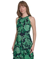 Tommy Hilfiger Women's Floral Ruffle-Tiered Halter Maxi Dress