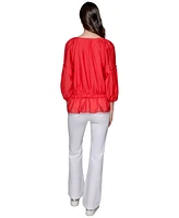 Karl Lagerfeld Paris Petite V-Neck Ruffled Peplum Top