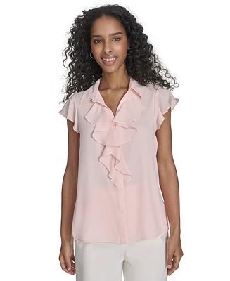 Calvin Klein Women's Ruffled Flutter-Sleeve Button-Front Blouse