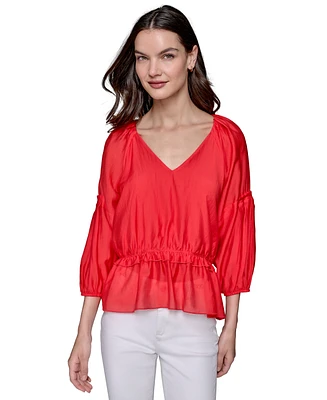 Karl Lagerfeld Paris Women's Tiered-Sleeve Peplum Top