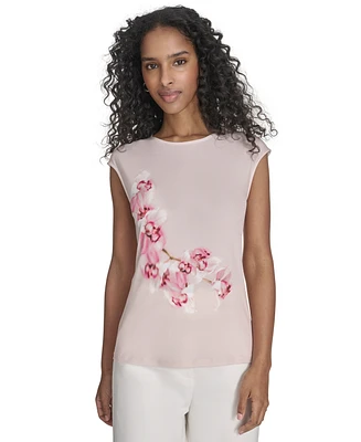Calvin Klein Women's Placed Print Cap Sleeve Top