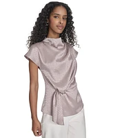 Calvin Klein Women's Jacquard Mock Neck Short-Sleeve Top