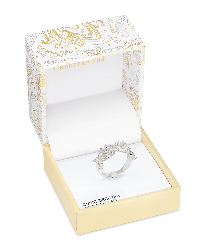 Charter Club Silver-Tone Cubic Zirconia Flower Ring, Exclusively at Macy's
