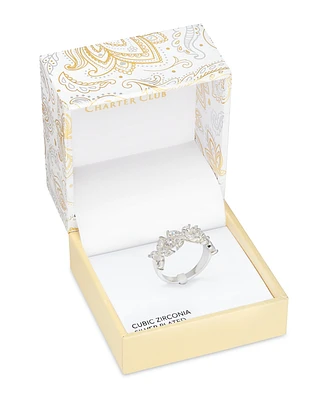 Charter Club Silver-Tone Cubic Zirconia Flower Ring, Exclusively at Macy's