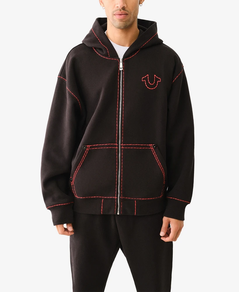 True Religion Men's Super T Buddha Embroidered Zip Up Hoodie