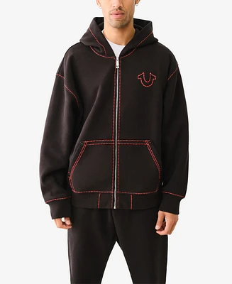 True Religion Men's Super T Buddha Embroidered Zip Up Hoodie