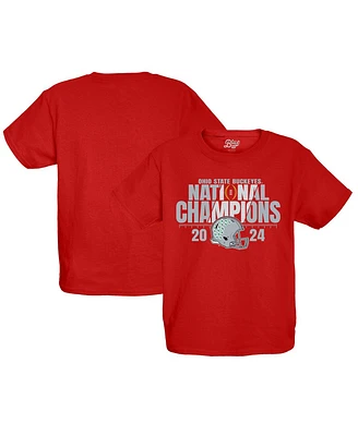 Blue 84 Big Boys and Girls Scarlet Ohio State Buckeyes College Football Playoff 2024 National Champions Fall Apart T-Shirt