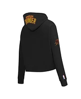 Pro Standard Women's Black Oklahoma City Thunder 2024/25 Edition Chenille Applique Cropped Pullover Hoodie