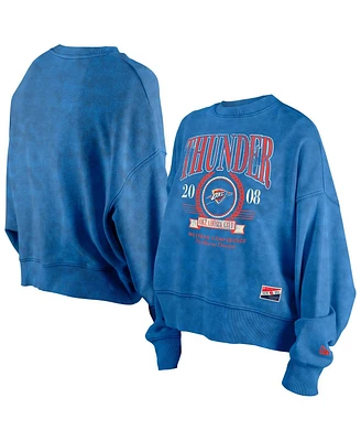 New Era Women's Blue Oklahoma City Thunder Hardwood Classics Enzyme Wash Oversized Boxy Pullover Sweatshirt