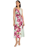 Maggy London Women's Floral Sleeveless V-Neck Midi Dress