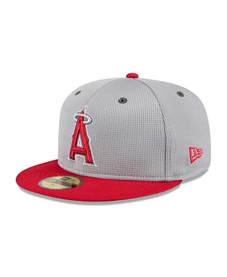 New Era Men's Gray/Red Los Angeles Angels 2025 Batting Practice 59FIFTY Fitted Hat