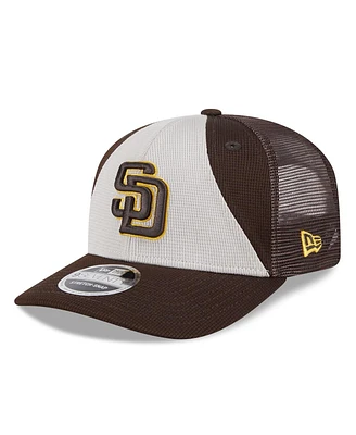 New Era Men's Cream/Brown San Diego Padres 2025 Batting Practice 9SEVENTY Stretch-Snap Trucker Hat