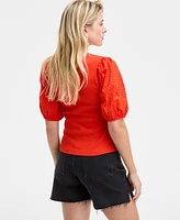 On 34th Women's Eyelet-Sleeve Rib-Knit Top, Exclusively at Macy's