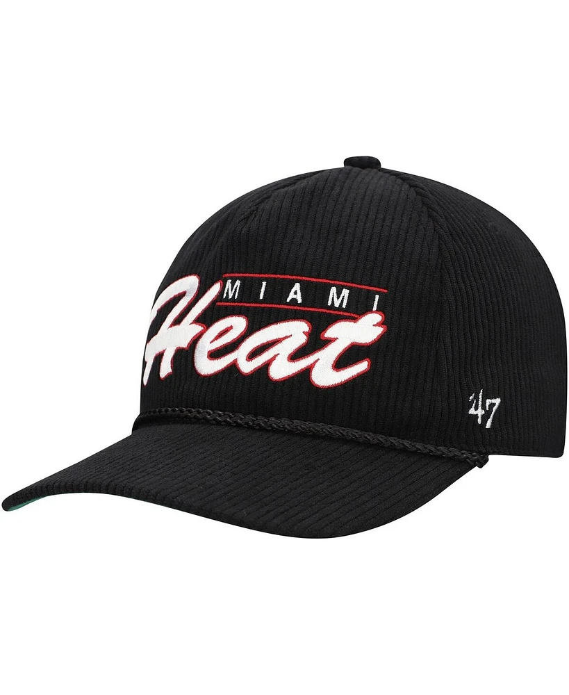 '47 Brand Men's Black Miami Heat Double Header Sidepatch Cord Hitch Adjustable Hat