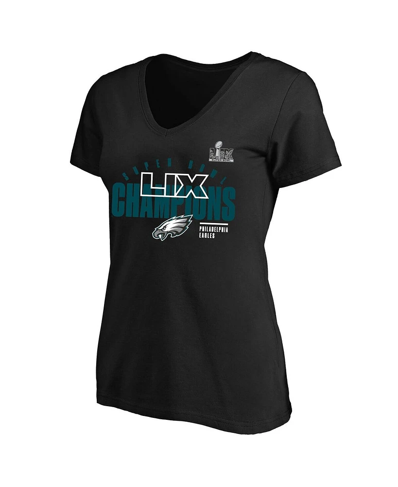 Fanatics Women's Black Philadelphia Eagles Super Bowl Lix Champions Plus Iconic Victory V-Neck T-Shirt