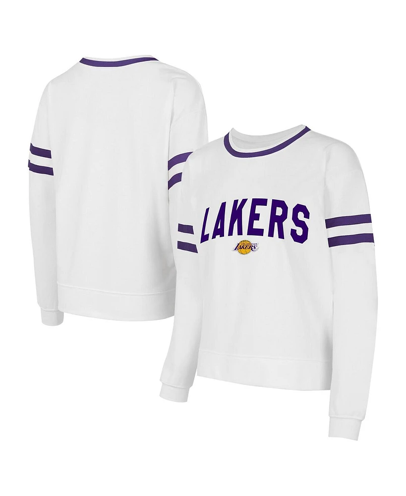 Concepts Sport Women's White Los Angeles Lakers Borough Pullover Sweatshirt