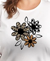 Hybrid Apparel Trendy Plus Pattern Flowers Graphic Crew Neck T-Shirt