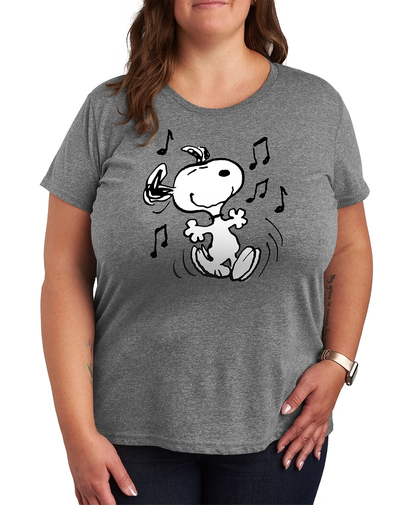 Hybrid Apparel Trendy Plus Peanuts Snoopy Music Dance Graphic Crew Neck T-Shirt