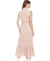 London Times Women's Striped Tiered Ruffle-Trim Maxi Dress